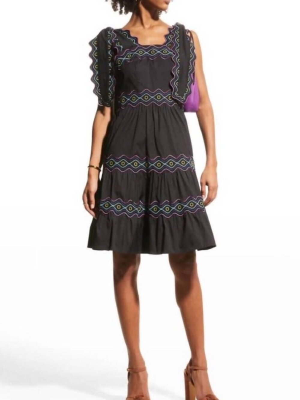 CeliaB UMI Short Dress In Black Tie Shoulder Scallop Edge Sz. XS